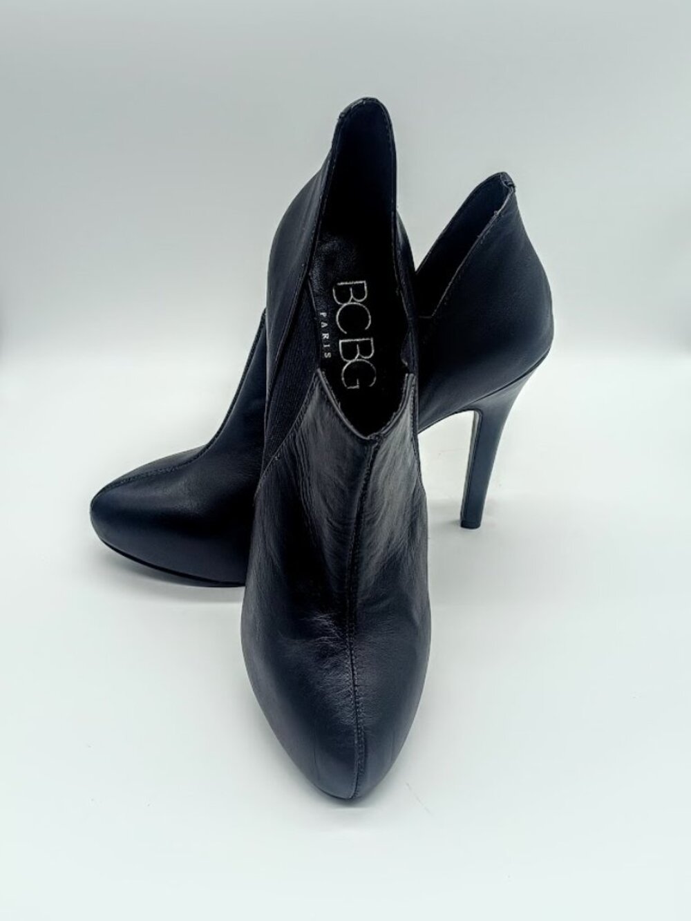 BCBG Paris Black Leather High Heel Shoe Boots